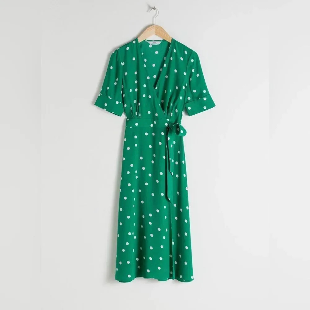 NEW & Other Stories Polka Dot Midi Wrap Dress